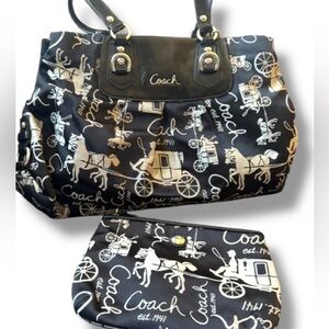 Coach Ashley Horse & Carriage Anniversary Satchel w/ Matching Wristlet Pochette